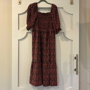 Women’s square neck red roses dress